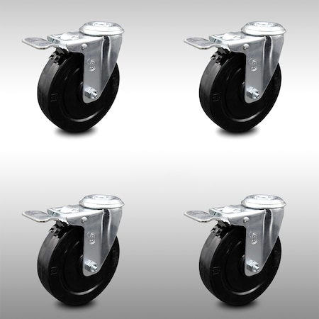 Service Caster 5 Inch SS Soft Rubber Swivel Bolt Hole Caster Set with Total Lock Brake SCC SCC-SSBHTTL20S514-SRS-4